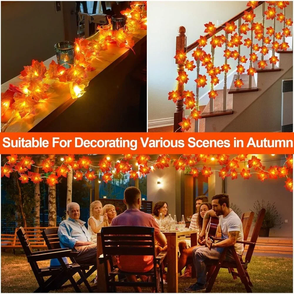 Patented Maple Leaf Garland 30Ft - Waterproof Thanksgiving Lights with Timer
